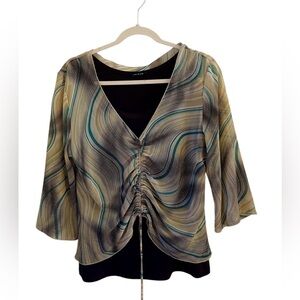 Y2K Jaipur Bohi Swirl Patterned Blouse with Ruched Detail Fairy Fall Indie